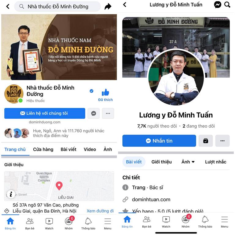 Facebook liên hệ của nhà thuốc nam Đỗ Minh Đường